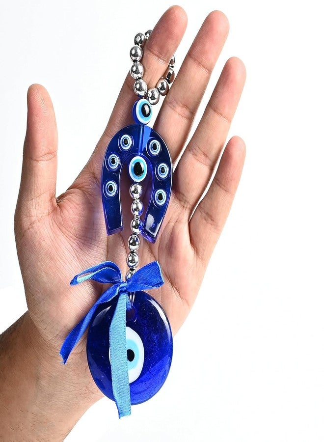ZAICUS Small Horse Shoe Naal Evil Eye Hanging Amulet for Car, Home & Office | Nazar Protection with Blue Evil Eye for Good Luck and Safety - Image 1